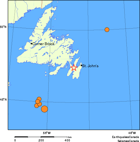 Map of historical earthquakes magnitude 5.0 and larger.  Details in the data table below