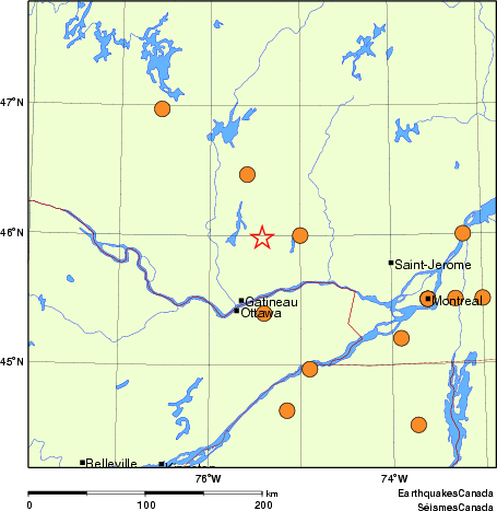 Map of historical earthquakes magnitude 5.0 and larger.  Details in the data table below