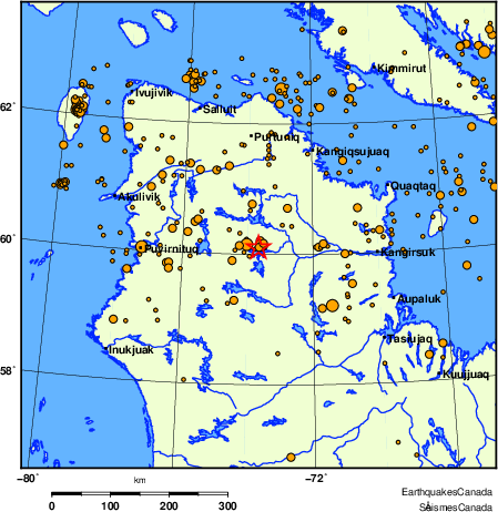 carte des des séismes de magnitude 2,0 et plus depuis 2000