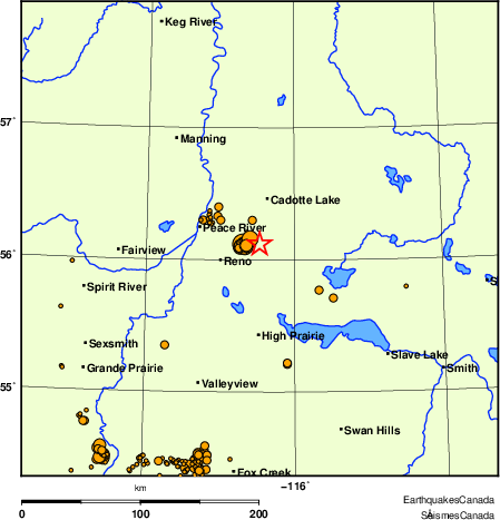 carte des des séismes de magnitude 2,0 et plus depuis 2000