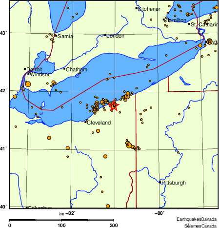 carte des des séismes de magnitude 2,0 et plus depuis 2000