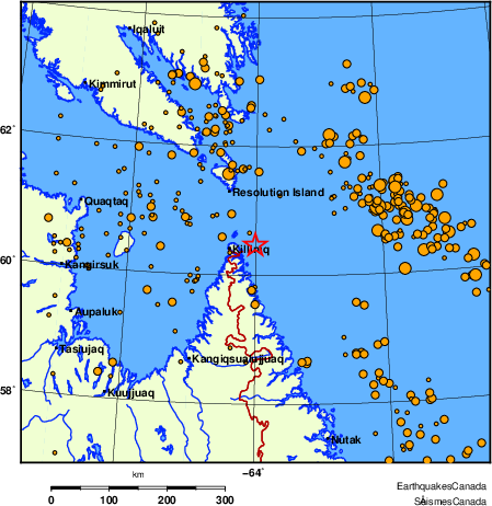 carte des des séismes de magnitude 2,0 et plus depuis 2000