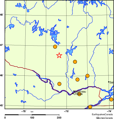 Map of historical earthquakes magnitude 5.0 and larger.  Details in the data table below