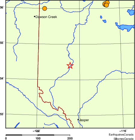 carte des séismes historiques de magnitude 5,0 et plus.  Détails dans le tableau de données ci-dessous