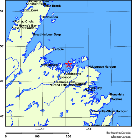 Map of historical earthquakes magnitude 5.0 and larger.  Details in the data table below