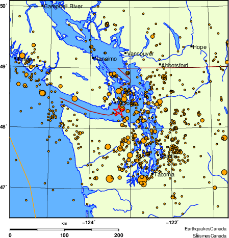 carte des des séismes de magnitude 2,0 et plus depuis 2000