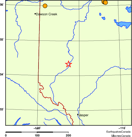carte des séismes historiques de magnitude 5,0 et plus.  Détails dans le tableau de données ci-dessous