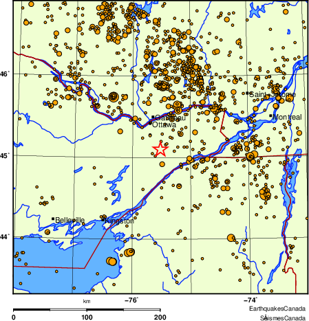 carte des des séismes de magnitude 2,0 et plus depuis 2000