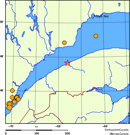 Map of historical earthquakes magnitude 5.0 and larger.  Details in the data table below