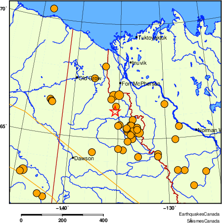 Map of historical earthquakes magnitude 5.0 and larger.  Details in the data table below