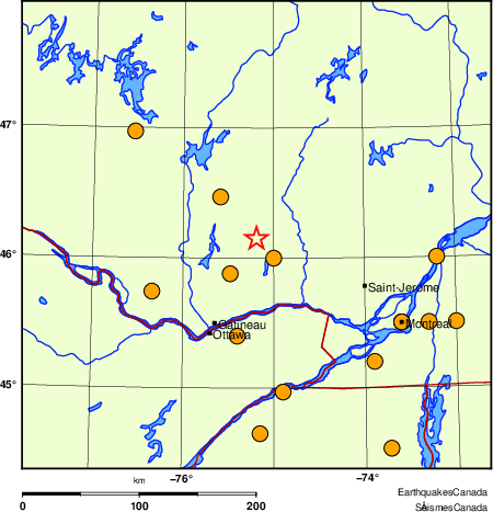 Map of historical earthquakes magnitude 5.0 and larger.  Details in the data table below
