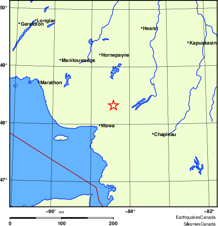 Map of historical earthquakes magnitude 5.0 and larger.  Details in the data table below