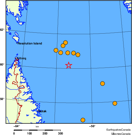 carte des s&eacute;ismes historiques de magnitude 5,0 et plus.  Détails dans le tableau de données ci-dessous