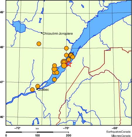 carte des s&eacute;ismes historiques de magnitude 5,0 et plus.  Détails dans le tableau de données ci-dessous