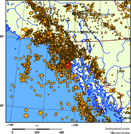 carte des des s&eacute;ismes de magnitude 2,0 et plus depuis 2000