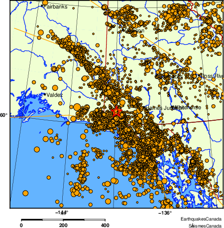 carte des des s&eacute;ismes de magnitude 2,0 et plus depuis 2000