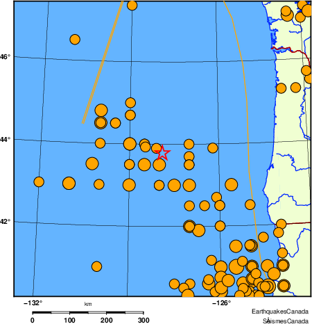 Map of historical earthquakes magnitude 5.0 and larger. Details in the data table below