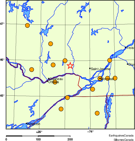 Map of historical earthquakes magnitude 5.0 and larger.  Details in the data table below