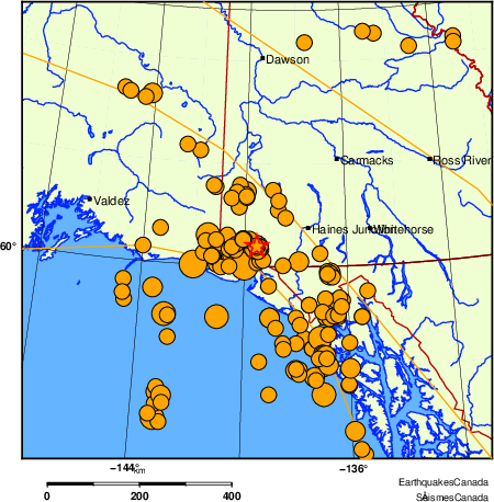carte des séismes historiques de magnitude 5,0 et plus. Détails dans le tableau de données ci-dessous