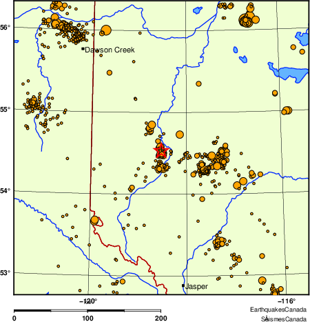 carte des des séismes de magnitude 2,0 et plus depuis 2000
