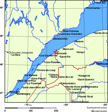 carte des endroits pr&egrave;s de l'&eacute;picentre