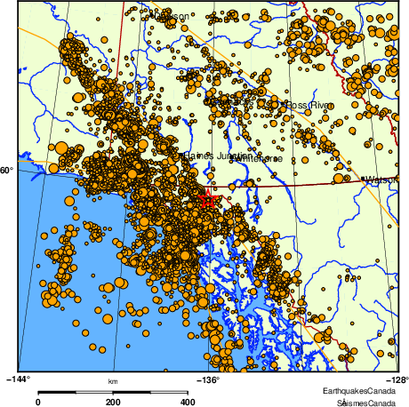 carte des des s&eacute;ismes de magnitude 2,0 et plus depuis 2000