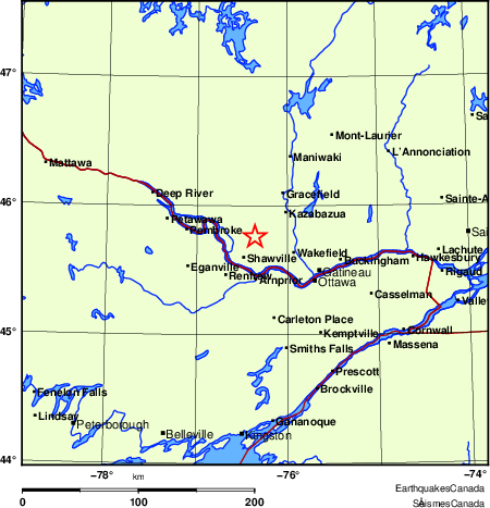carte des endroits pr&egrave;s de l'&eacute;picentre