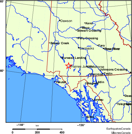 carte des endroits pr&egrave;s de l'&eacute;picentre