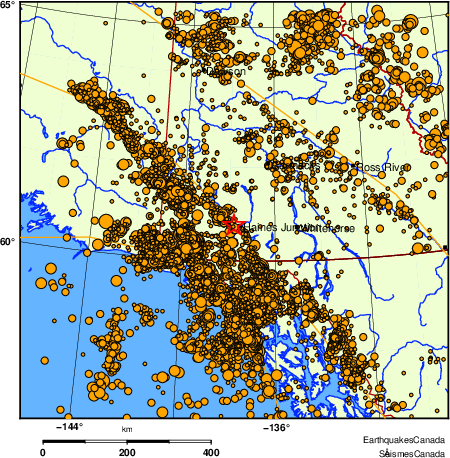 carte des des séismes de magnitude 2,0 et plus depuis 2000