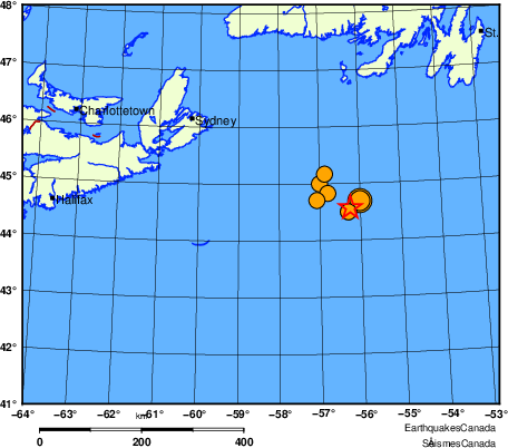 carte des séismes historiques de magnitude 5,0 et plus. Détails dans le tableau de données ci-dessous